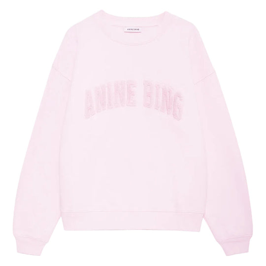 Anine Bing Spencer Sweatshirt i powder pink – cropped og boxy sweatshirt i bomulds French terry med tekstureret ANINE BING-logo på brystet.
