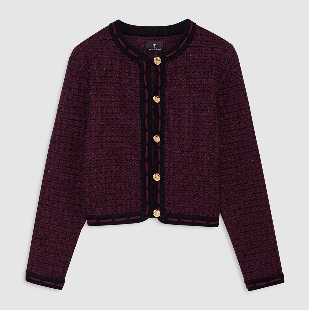 Anine Bing Nora tweed-cardigan i burgundy