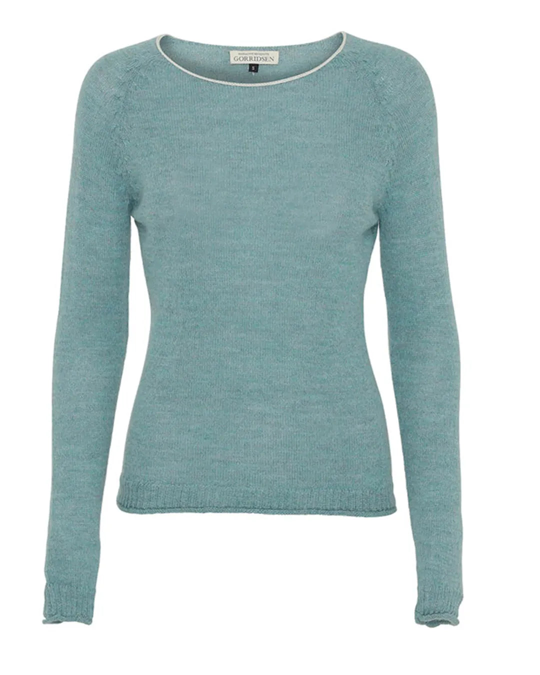 Gorridsen's Afrodite Peru Sweater i 100% Baby Alpaca Uld i farven 'aqua'. Den lette, varme og bløde uld er behagelig mod huden.