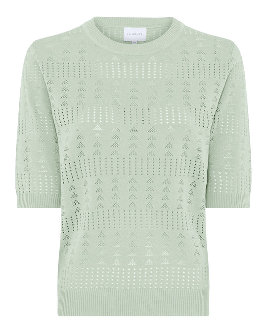 La Rouge Alma knit bluse i lysegrøn med hulmønster og let viskosekvalitet.