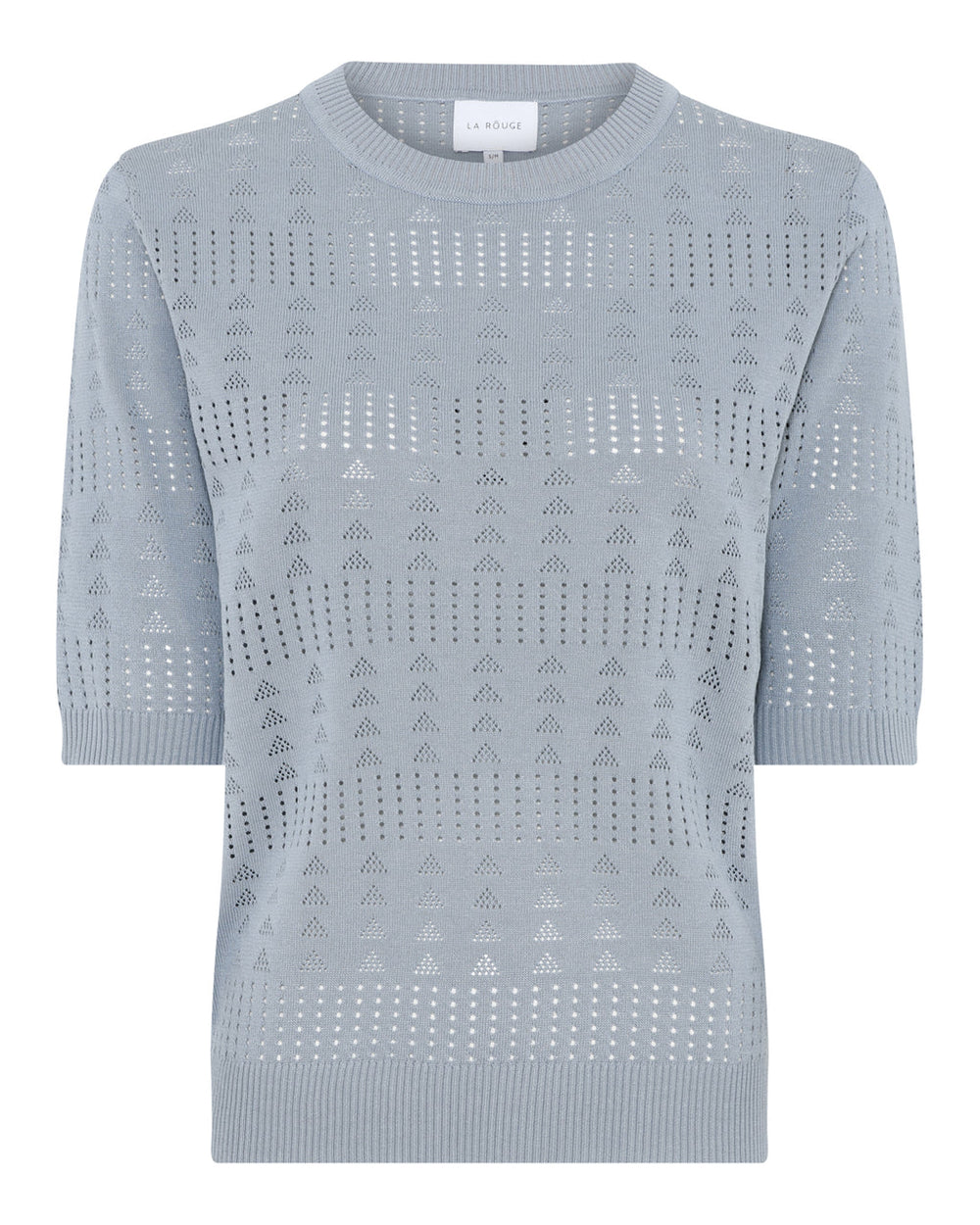 La Rouge Alma knit bluse i lyseblå med hulmønster og let viskosekvalitet.