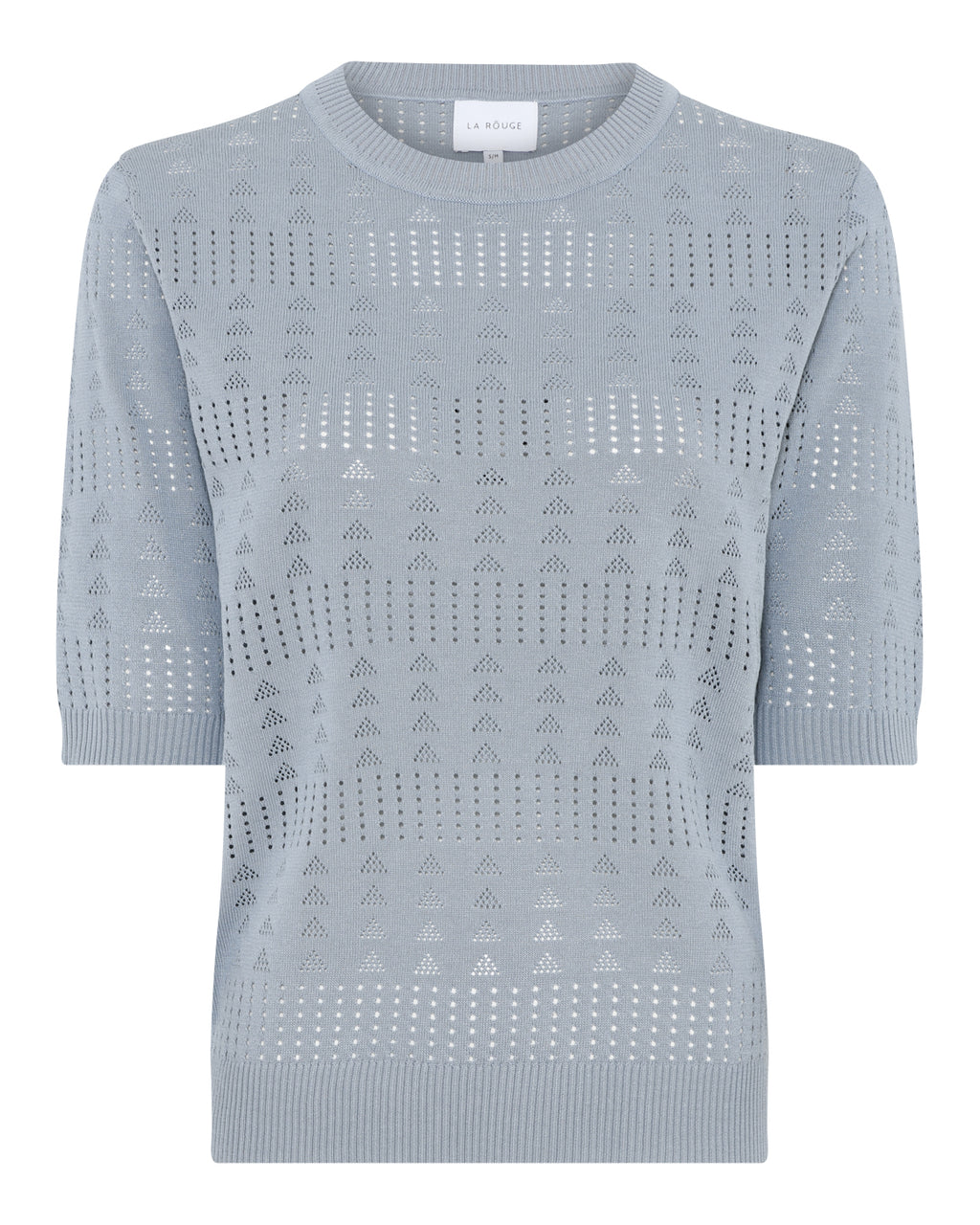 La Rouge Alma knit bluse i lyseblå med hulmønster og let viskosekvalitet.