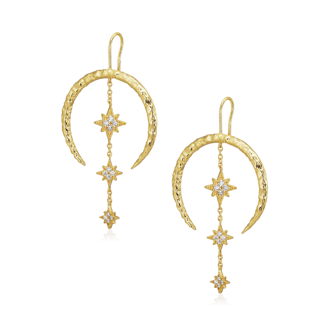 Alura Venus Earring 03 – elegante øreringe i 18K guldbelagt 925 sterlingsølv med facetslebne zirkonia og slankt, feminint design.
