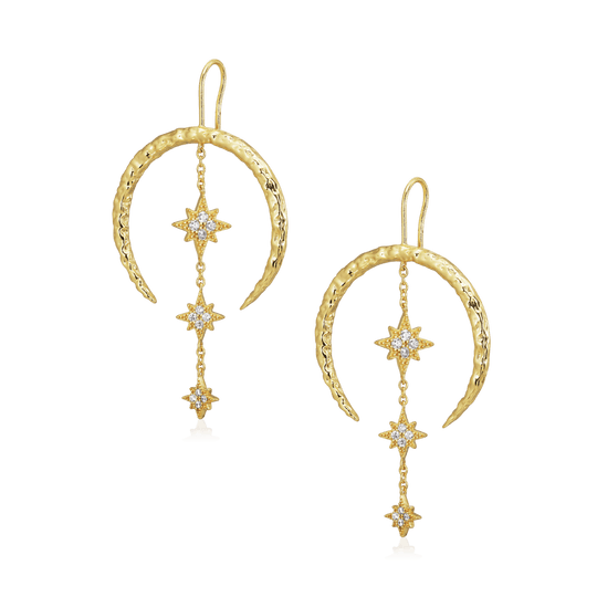 Alura Venus Earring 03 – elegante øreringe i 18K guldbelagt 925 sterlingsølv med facetslebne zirkonia og slankt, feminint design.
