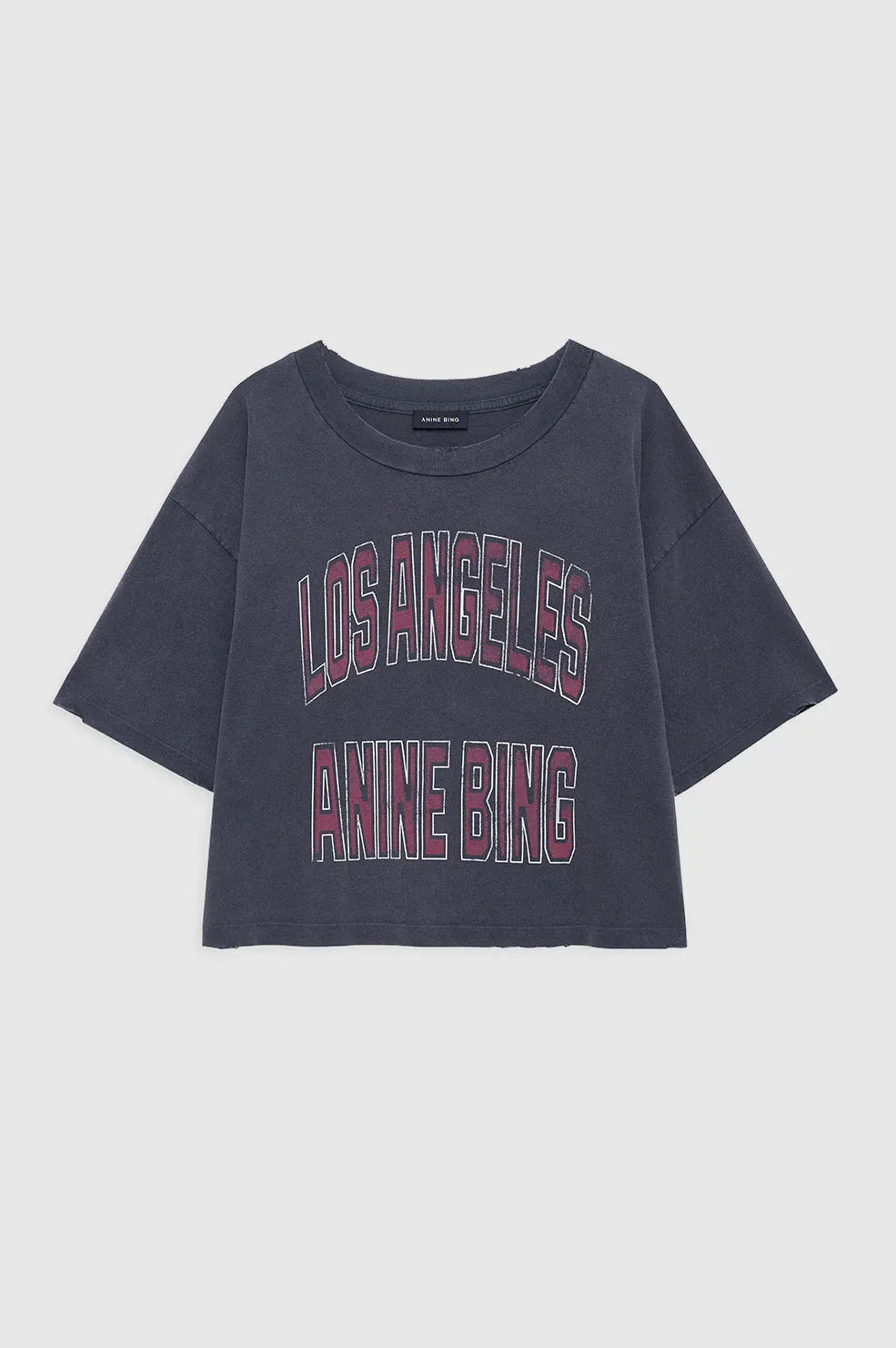 ANINE BING Johnny Cropped Tee i washed black, cropped T-shirt i bomuldsjersey med "Los Angeles Anine Bing" grafik.