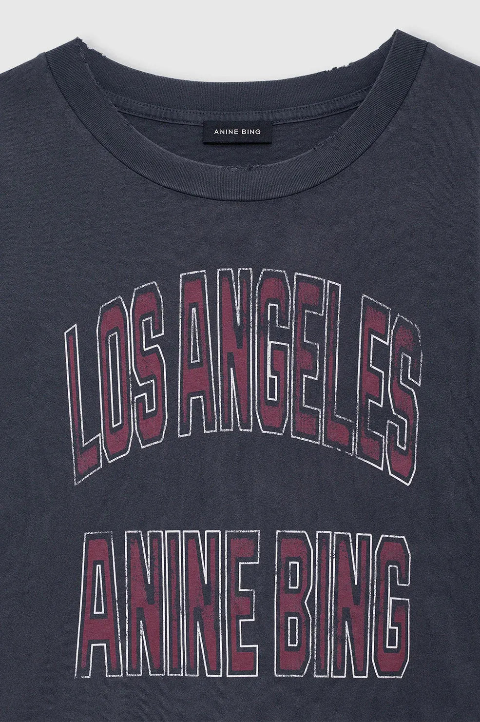 ANINE BING Johnny Cropped Tee i washed black, cropped T-shirt i bomuldsjersey med "Los Angeles Anine Bing" grafik.