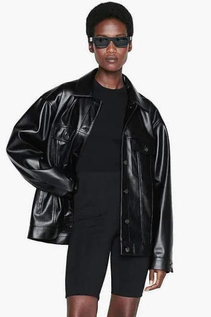 Anine Bing Rory Jacket i sort recycled leather