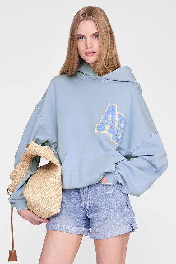 Anine Bing Harvey Letterman Hoodie i washed light blue.