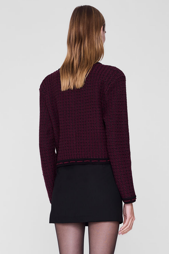 Anine Bing Nora tweed-cardigan i burgundy