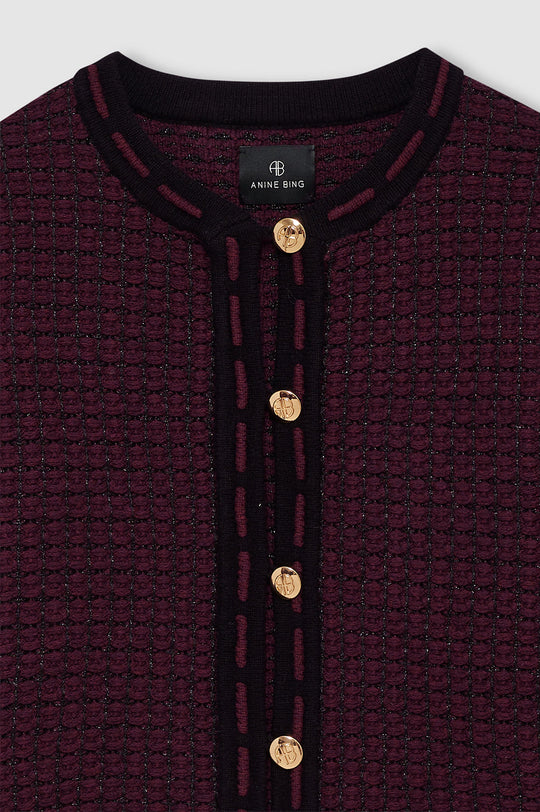Anine Bing Nora tweed-cardigan i burgundy