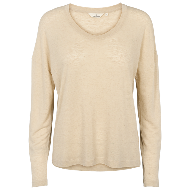 Basic Apparel Ashly LS Tee Summer sand – langærmet T-shirt med rund hals og løs pasform.