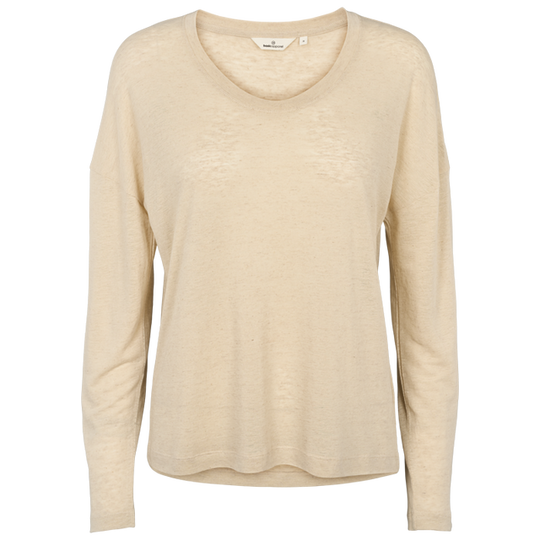 Basic Apparel Ashly LS Tee Summer sand – langærmet T-shirt med rund hals og løs pasform.