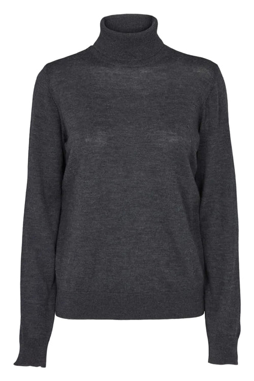 Basic Apparel | Sweater | Vera striktrøje med rullekrave, dark grey melange