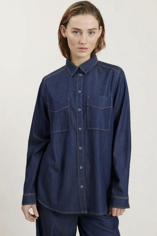 Basic Apparel Bine Shirt – Skjorte i Let Denim, Mid Blue