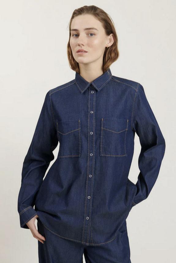 Basic Apparel Bine Shirt – Skjorte i Let Denim, Mid Blue