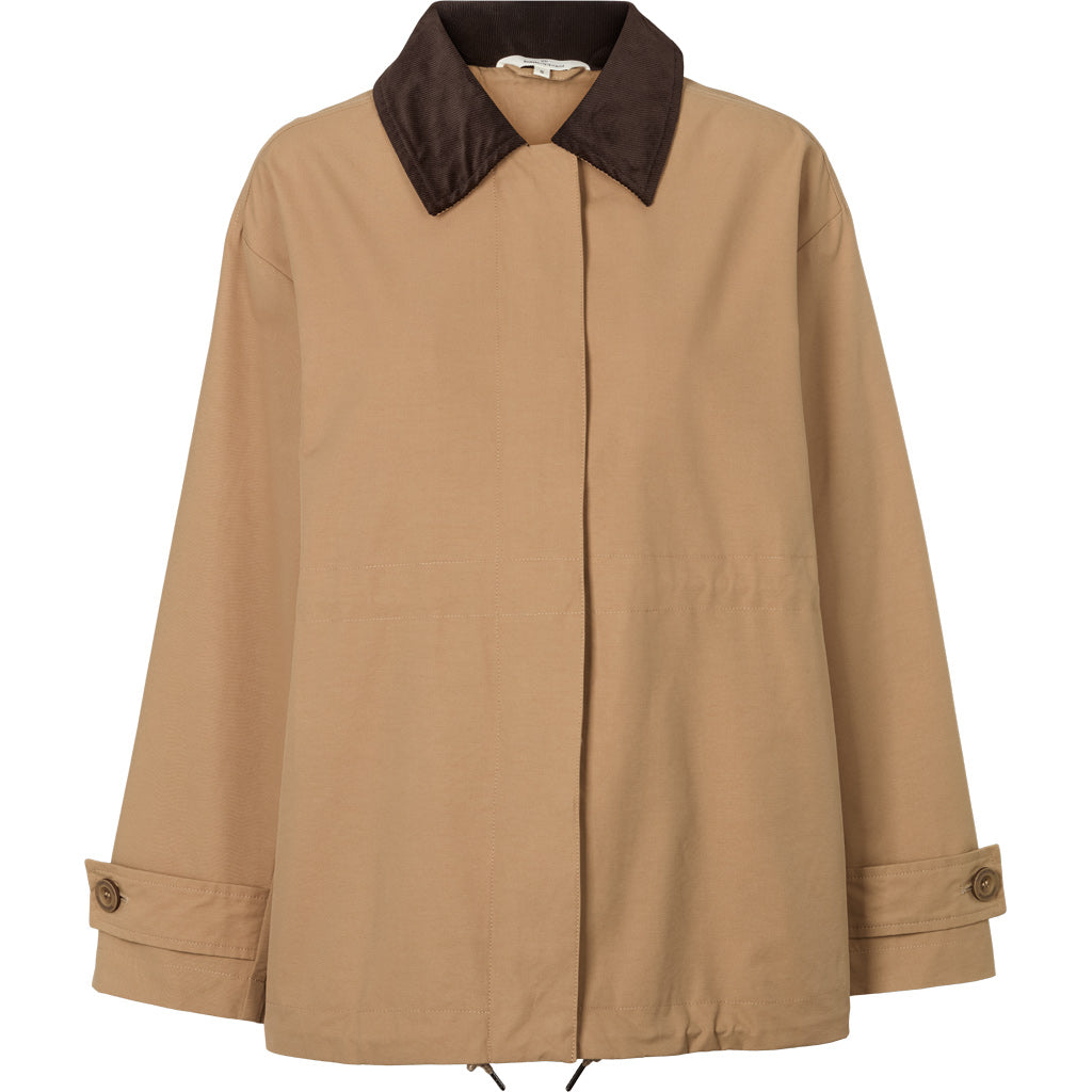 Basic Apparel Lin Jacket sepia tint – oversized jakke med fløjlskrave og justerbar snøre.