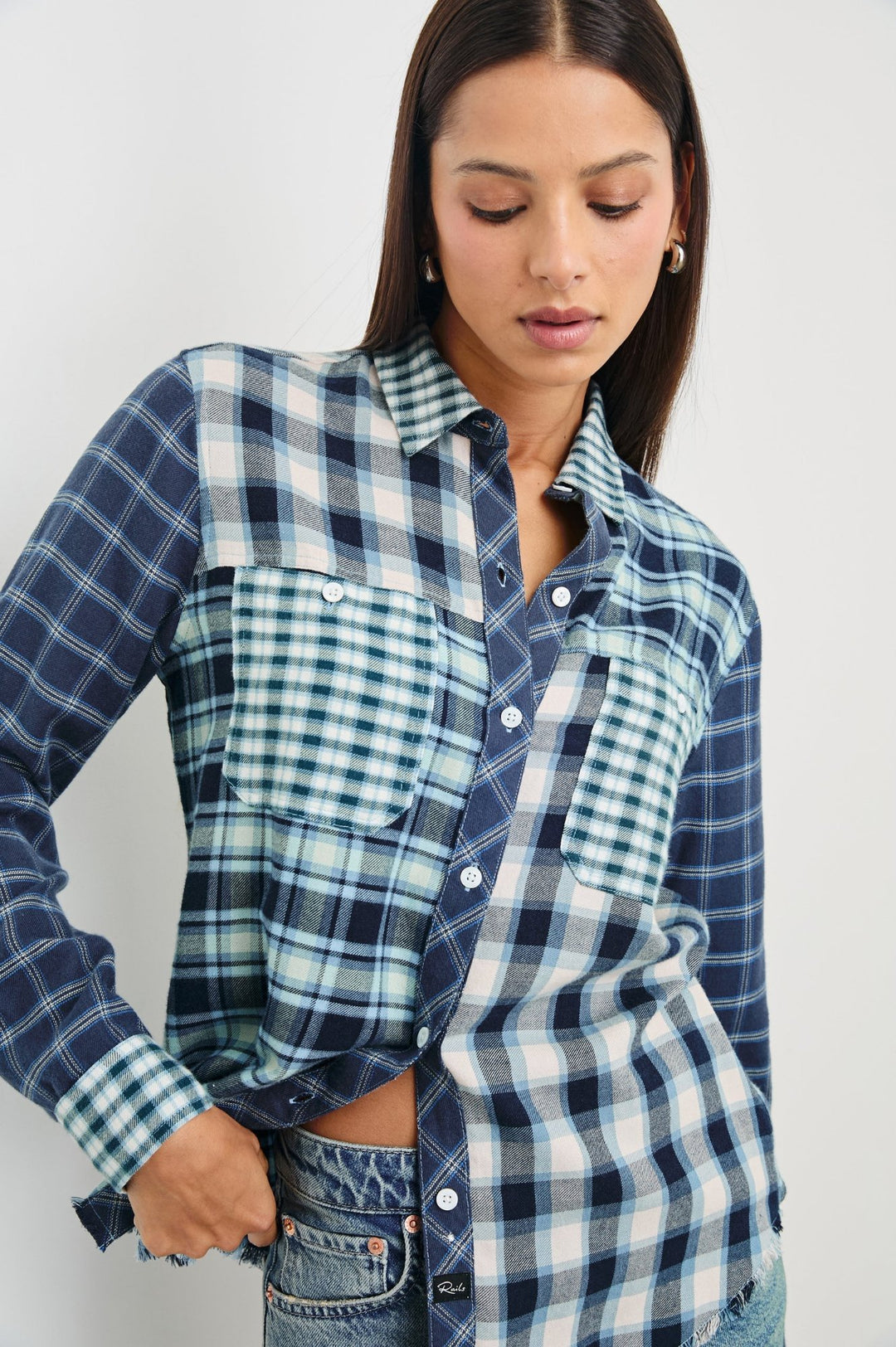 Rails Skjorte Brando | Patchwork Plaid i Sky Navy