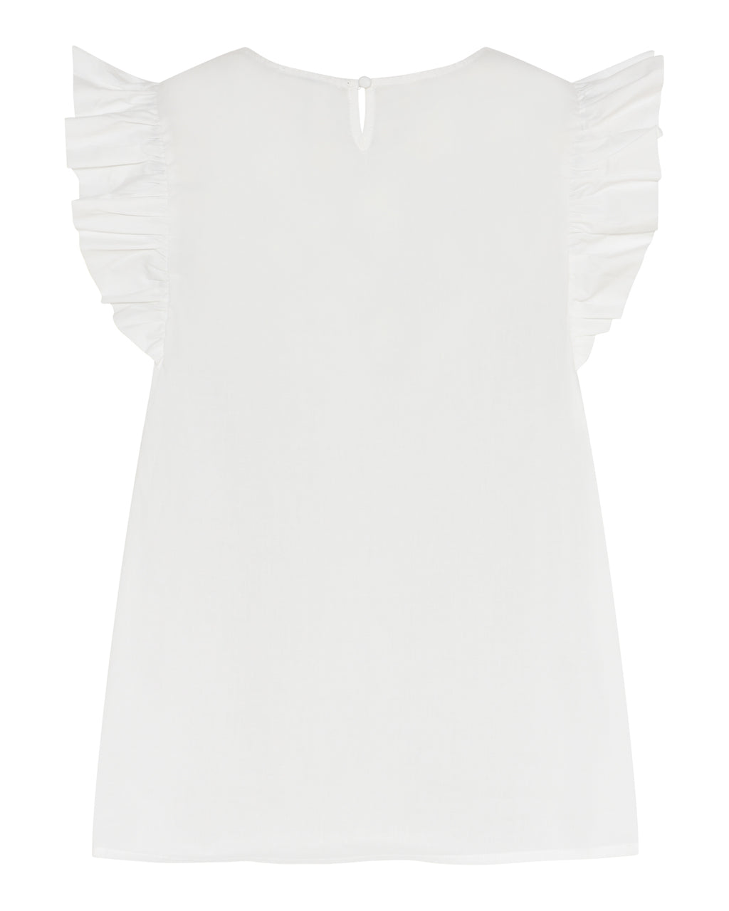 La Rouge Bea ærmeløs bluse i hvid med blonde og flæser i 100% bomuld