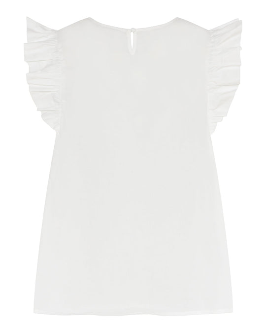 La Rouge Bea ærmeløs bluse i hvid med blonde og flæser i 100% bomuld