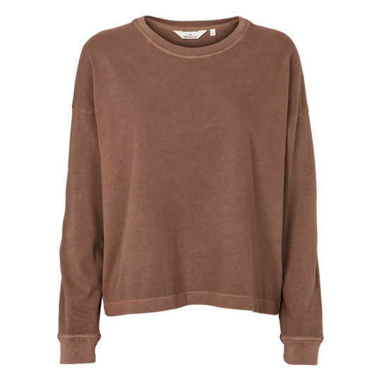 Basic Apparel Boni LS T-shirt fondue fudge – langærmet tee i økologisk bomuld med løs pasform.