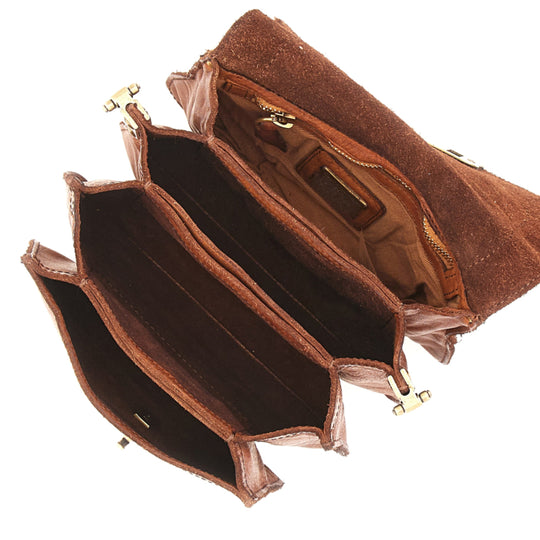 Campomaggi Agnese Small taske i cognac læder med crossbody rem og flere rum