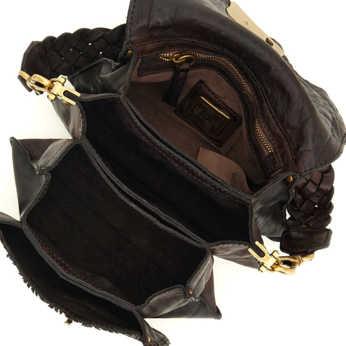 Campomaggi Agnese crossbody taske i brun flettet læder med flere rum