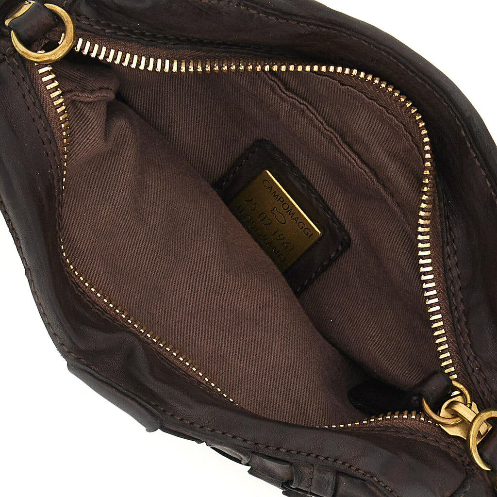 Campomaggi Elena Bowling Bag i brun flettet læder med lynlås og justerbar rem.