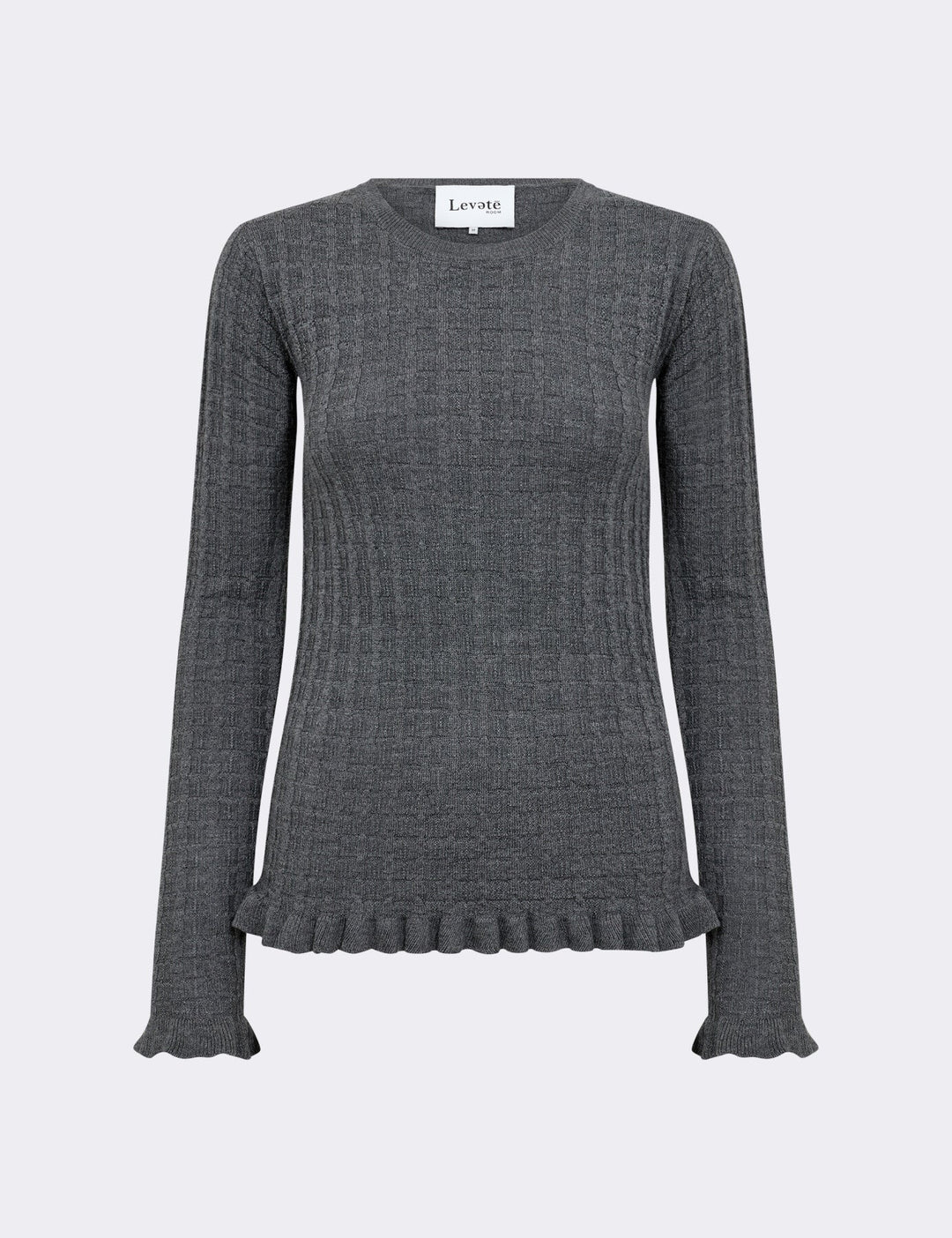 Levete Room LR-Ismaila 13 Pullover i mørkegrå, strikket i 100% merinould med rund hals.

