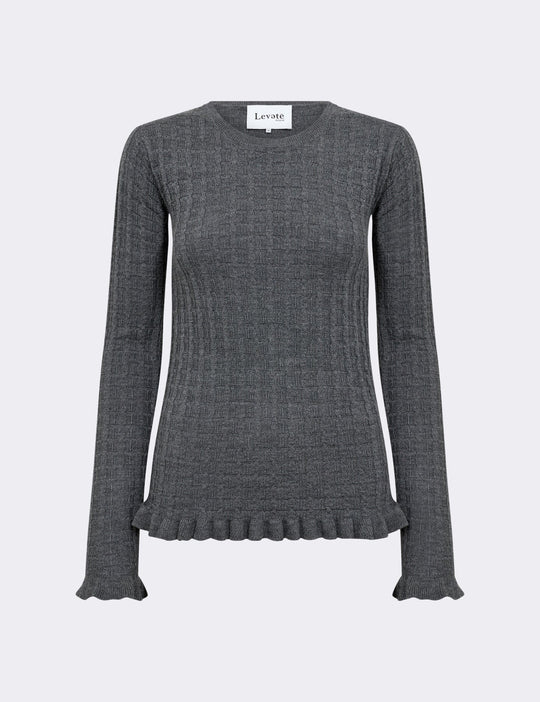 Levete Room LR-Ismaila 13 Pullover i mørkegrå, strikket i 100% merinould med rund hals.

