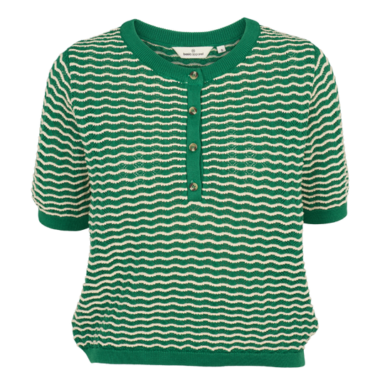 Basic Apparel Cashi Granddad pullover abundant green birch – strikket T-shirt med stolpelukning.