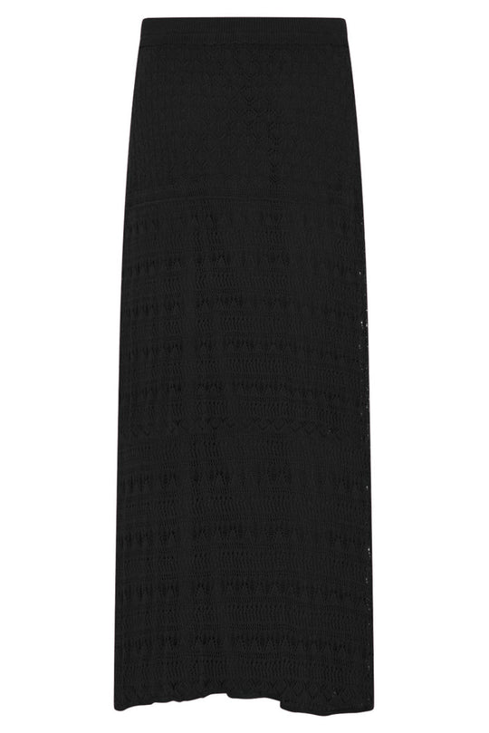 La Rouge Charlotte Knit Skirt i black med dekorativt hulmønster.
