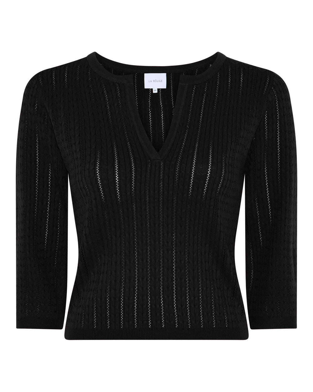 La Rouge Charlotte Knit V-Neck i black med hulmønster.