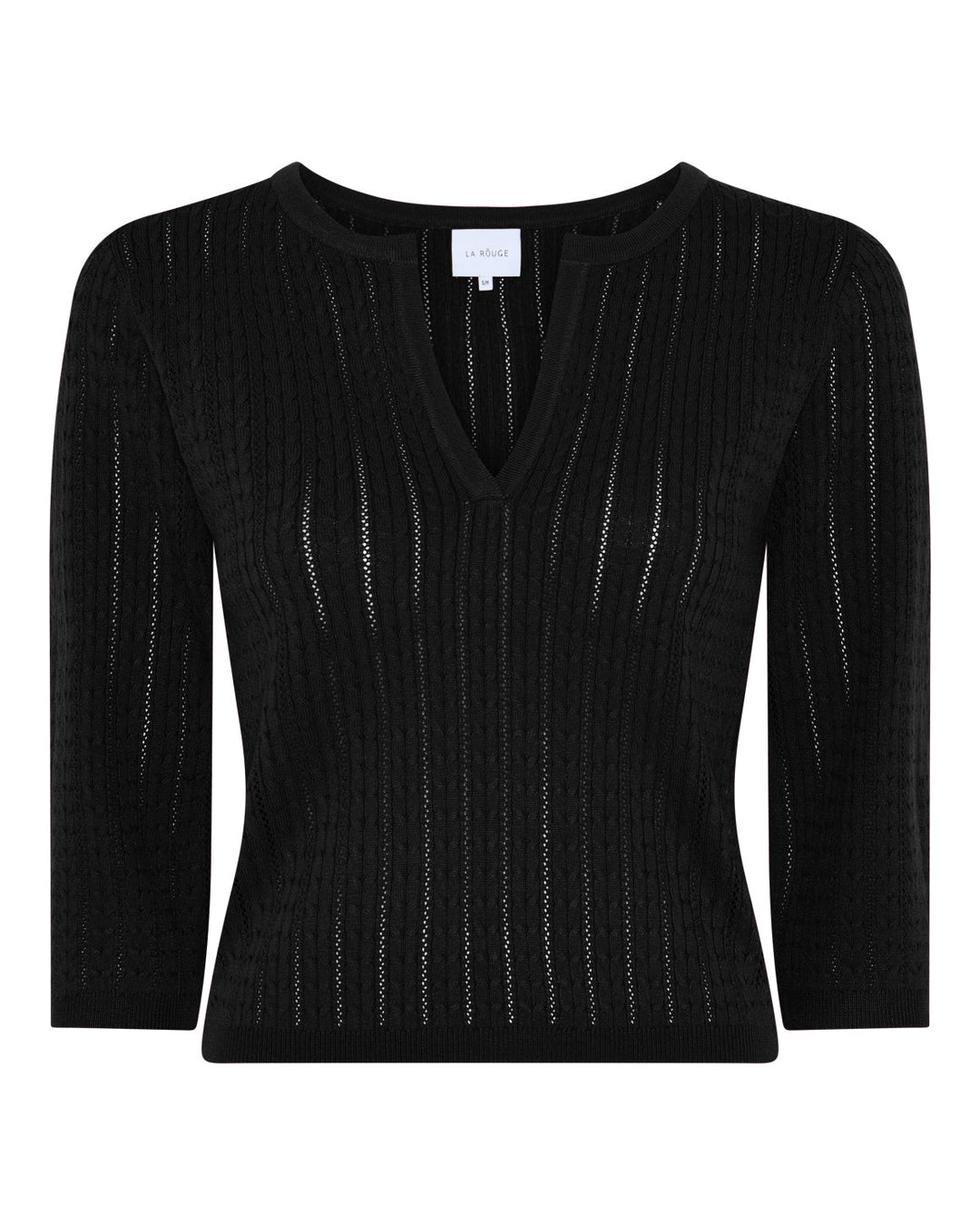 La Rouge Charlotte Knit V-Neck i black med hulmønster.