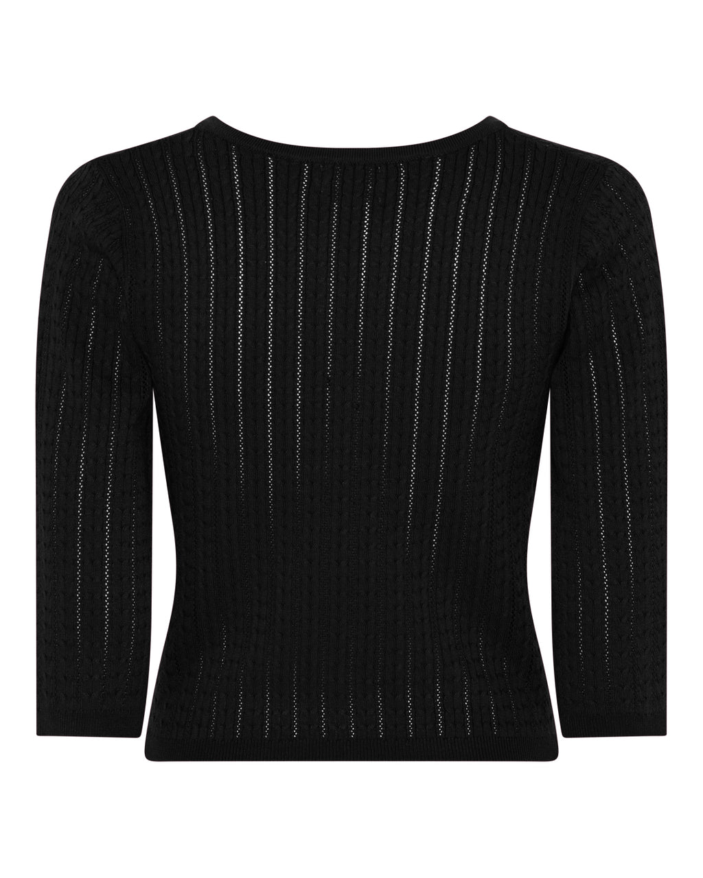 La Rouge Charlotte Knit V-Neck i black med hulmønster.