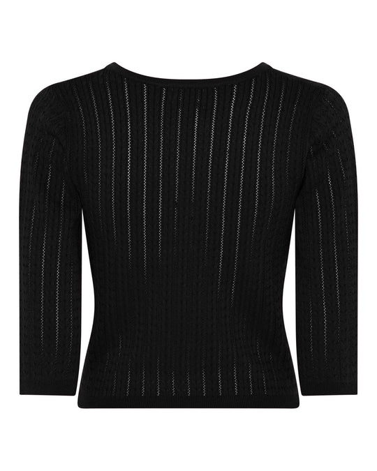 La Rouge Charlotte Knit V-Neck i black med hulmønster.
