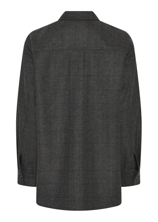 La Rouge Checki Shirt – brown overshirt med ternet mønster, skjortekrave og brystlommer.

