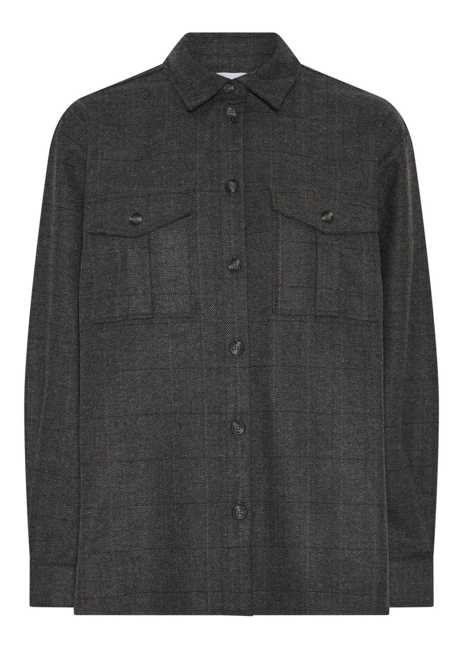 La Rouge Checki Shirt – brown overshirt med ternet mønster, skjortekrave og brystlommer.
