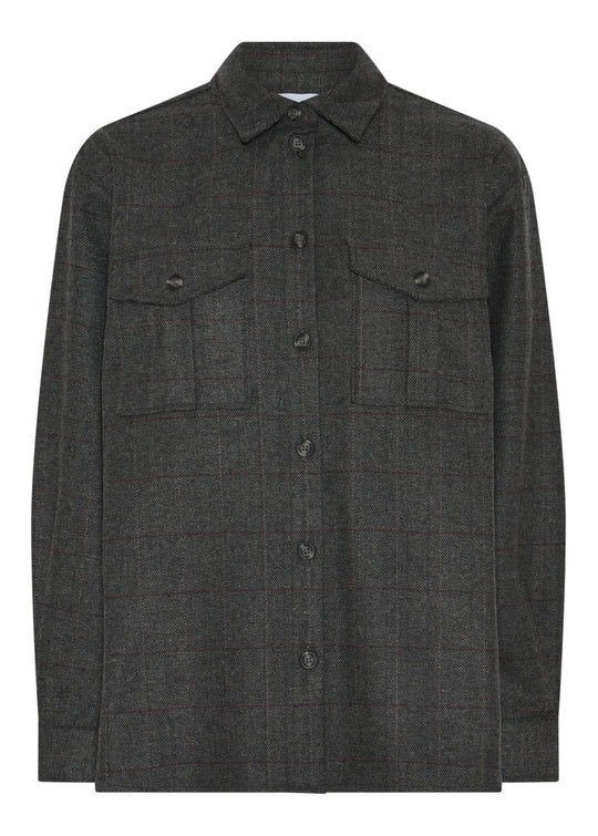 La Rouge Checki Shirt – brown overshirt med ternet mønster, skjortekrave og brystlommer.
