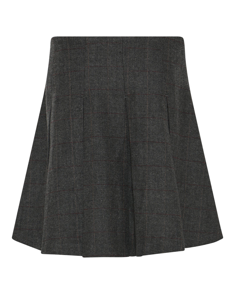La Rouge Checki Skirt i brown – A-line nederdel med ternet mønster og strukturerede læg.
