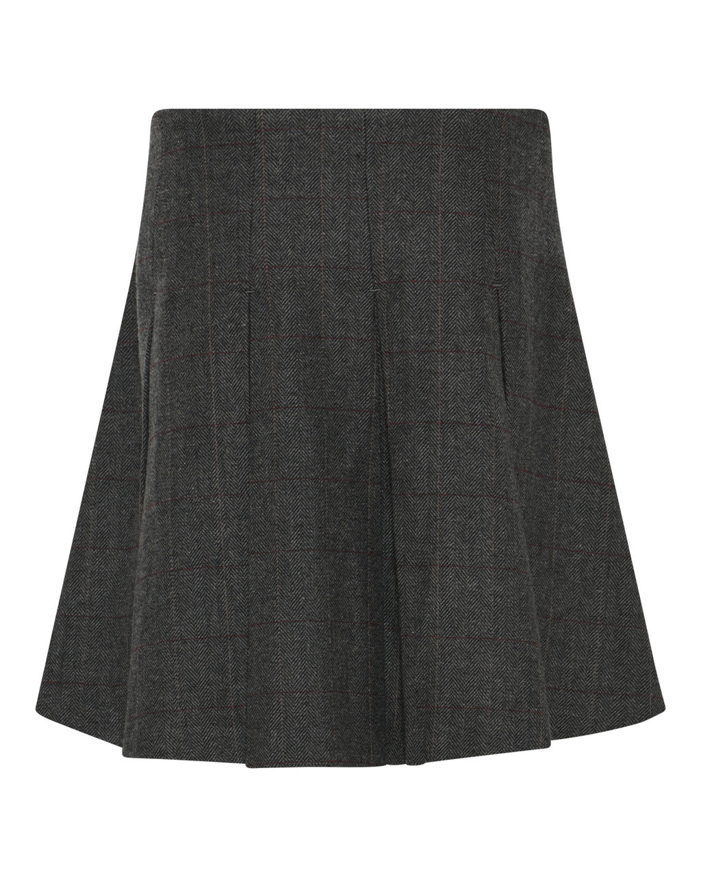 La Rouge Checki Skirt i brown – A-line nederdel med ternet mønster og strukturerede læg.
