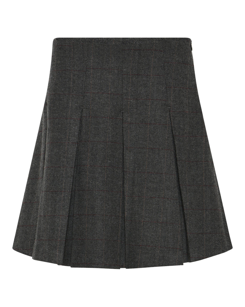La Rouge Checki Skirt i brown – A-line nederdel med ternet mønster og strukturerede læg.
