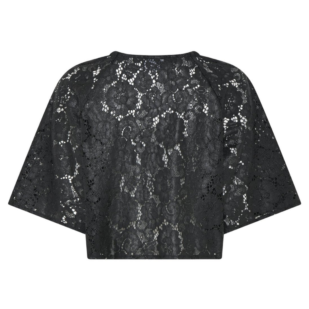 La Rouge Clara Lace Blouse – Sort Kort Bluse med Blonde Detaljer