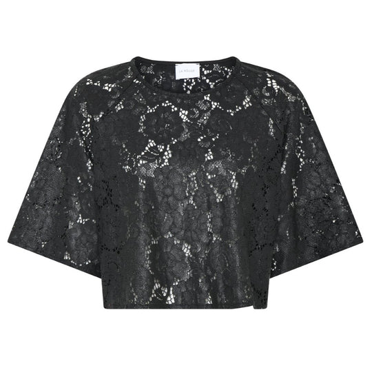 La Rouge Clara Lace Blouse – Sort Kort Bluse med Blonde Detaljer