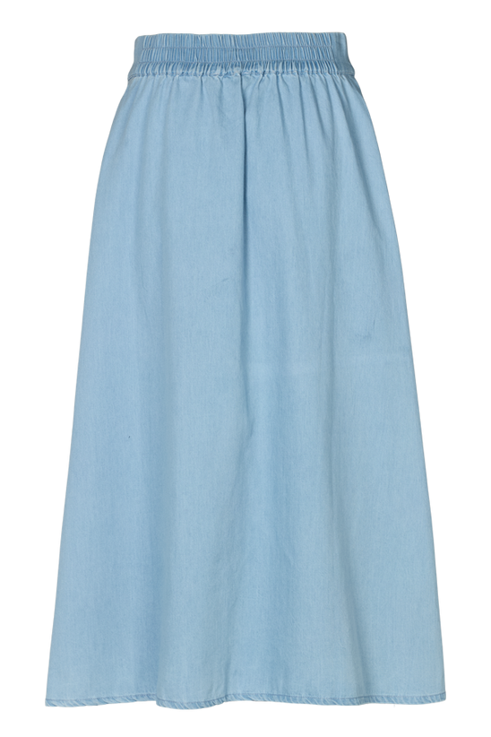Basic Apparel Cody nederdel light wash – denimnederdel med elastisk talje og skrålommer.