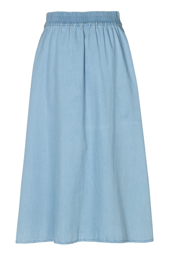 Basic Apparel Cody nederdel light wash – denimnederdel med elastisk talje og skrålommer.