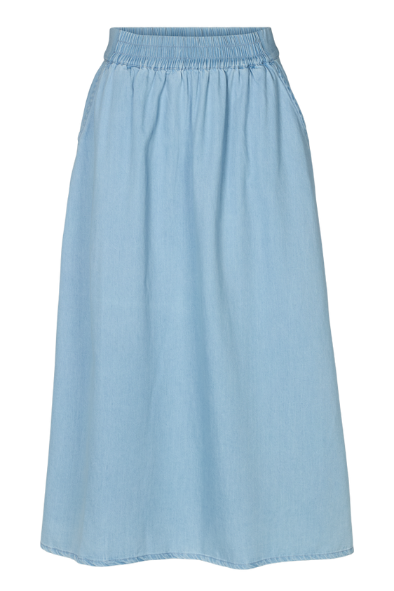 Basic Apparel Cody nederdel light wash – denimnederdel med elastisk talje og skrålommer.