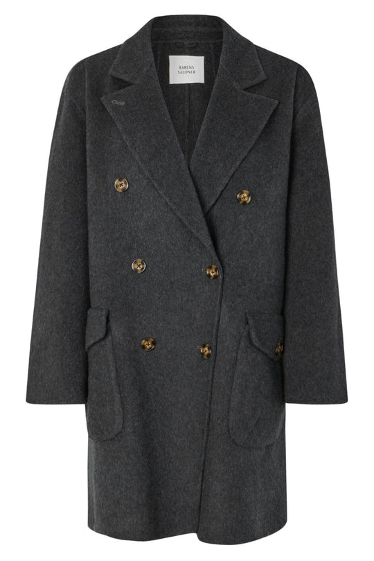Rabens Saloner Leanna Double Felt Wool frakke i mørkegrå melange detalje af materialet