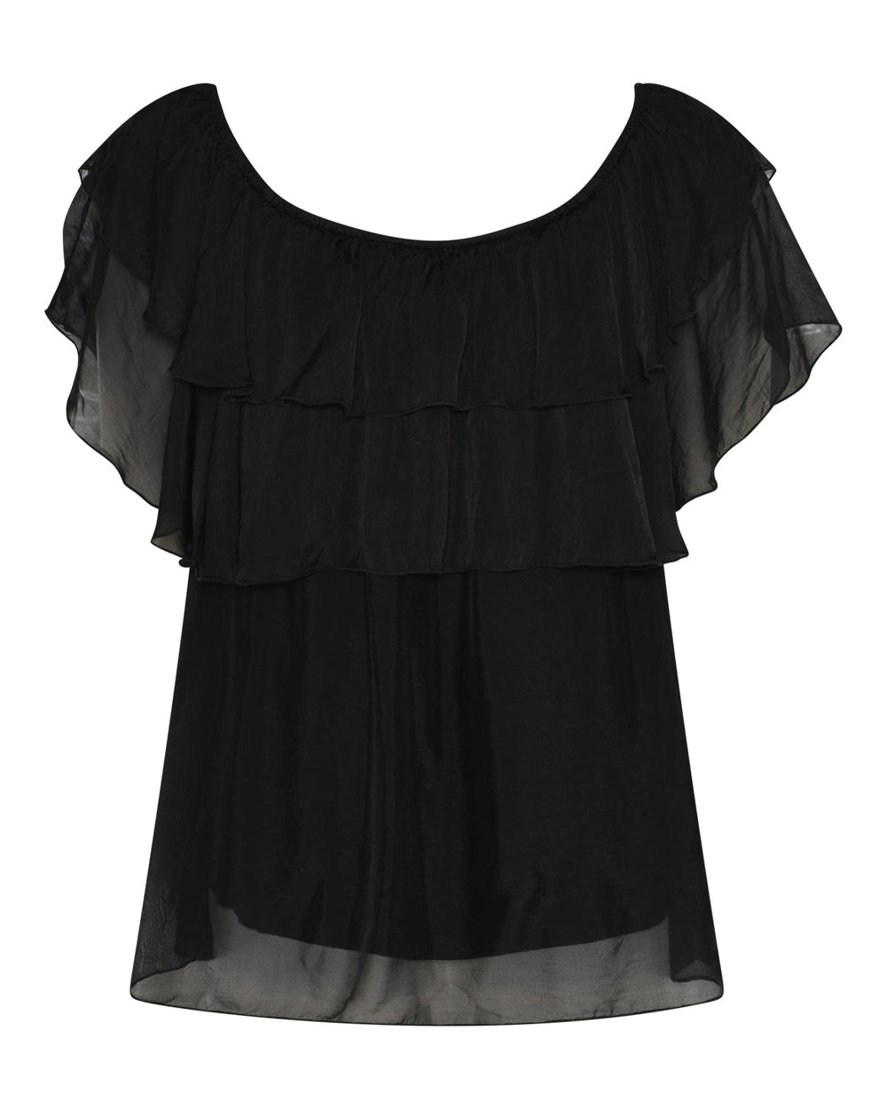 La Rouge Donatella bluse i sort med bådhals og let silkefald.