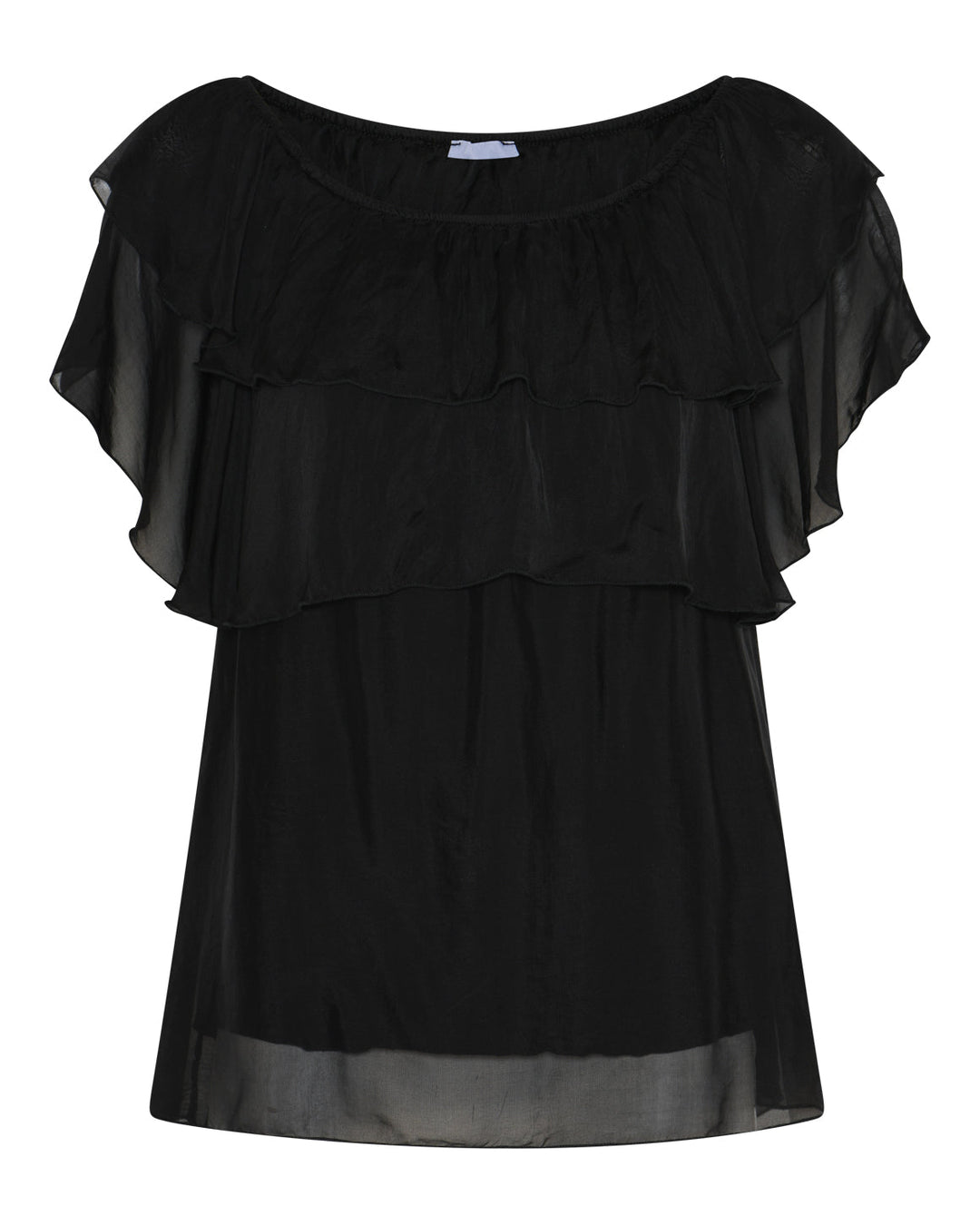La Rouge Donatella bluse i sort med bådhals og let silkefald.