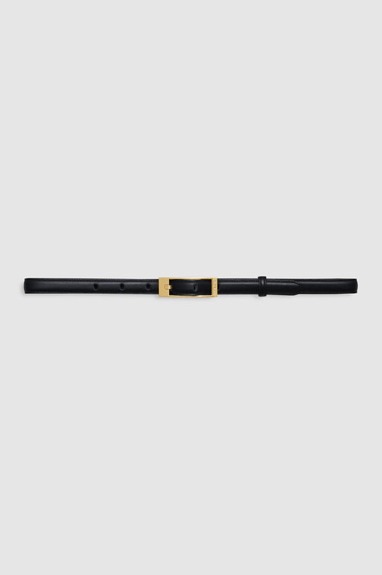 Anine Bing Elly Belt Smooth Leather i black med guldfarvet spænde.